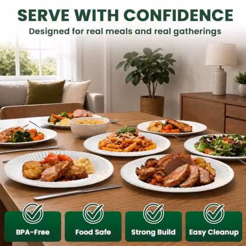ECONX Heavy Duty Disposable Paper Plates, White, 23 cm, 100 Pack – 5