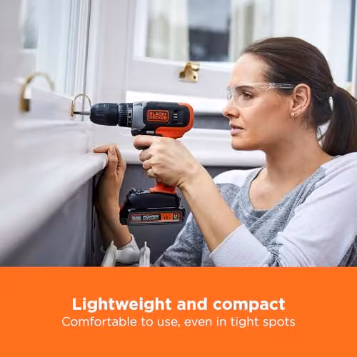 Black+Decker 18V Cordless 37Nm Torque Drill Driver with LED Worklight, 1.5Ah Battery and Charger, Orange and Black, BCD001C1-GB – 6