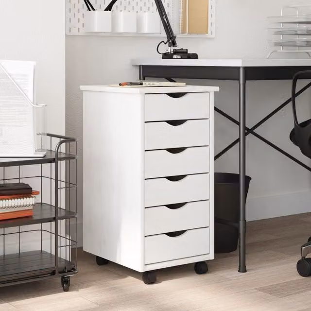 Berkfield Home MOSS White Rolling Cabinet with Drawers in Solid Pine Wood