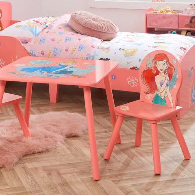 Disney Home Pink Wooden Childrens Table and Chairs Set