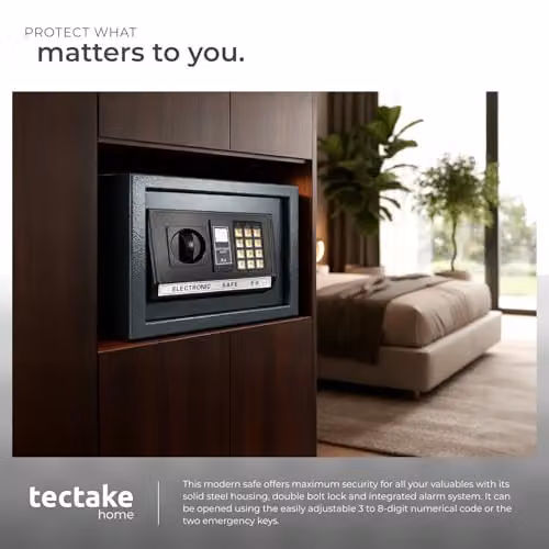 tectake High Security Electronic Digital Safe with Combination Lock, LED Display and Emergency Keys, Black, W: 20 cm, D: 31 cm, H: 22 cm – 4