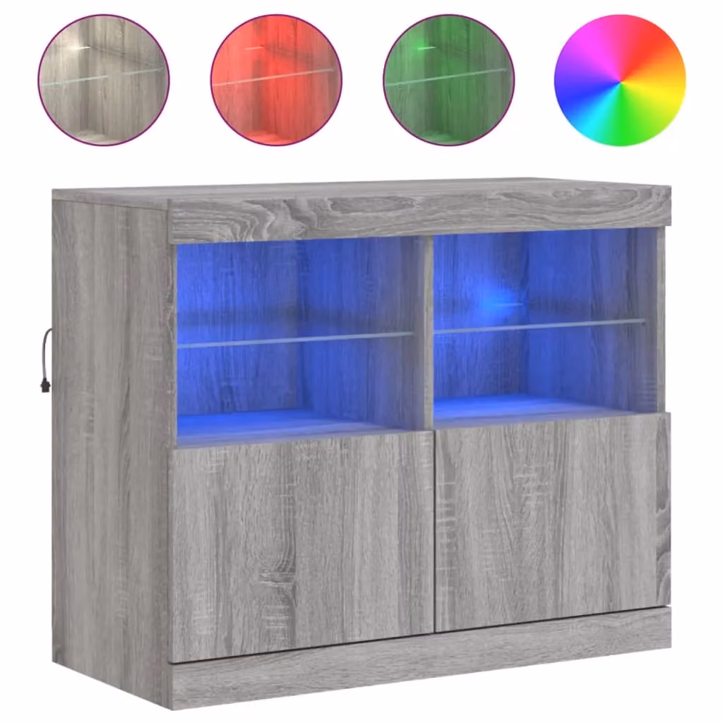 Berkfield Home Modern Grey Sideboard with Integrated LED Lights W/D/H: 81 x 37 x 67 cm – 2