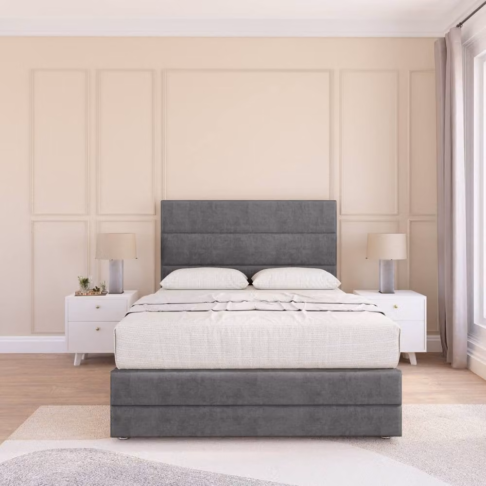 Sloomy Monaco Upholstered Bed Frame with Headboard in Grey, W/D/H: 120 x 200 x 90 cm