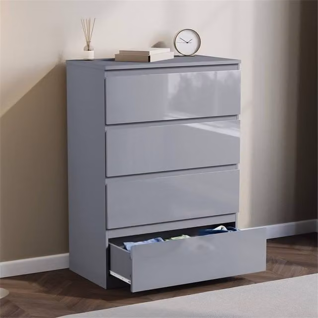 EONLION Grey Gloss 4 Drawer Chest of Drawers