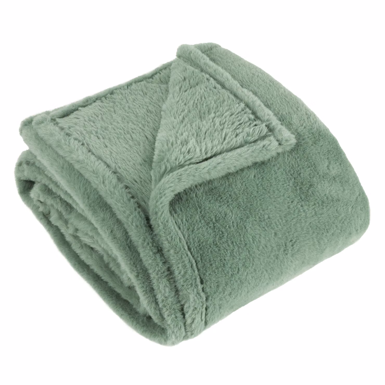 Furn Kallu Double-Sided Faux-Fur Throw in Green, W: 130 cm, D: 180 cm – 2