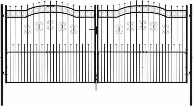 Berkfield Home Black Steel Double Fence Gate with Spear Top, W: 406 cm, H: 223 cm – 1