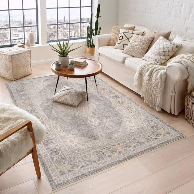 Desire Rugs Maia Traditional Floral Non-Slip Washable Low Pile Area Rug, Grey, Width: 180 cm