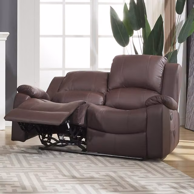 Artemis Home Glendale 2 Seat Electric Recliner Sofa in Brown Synthetic Leather with USB Charging