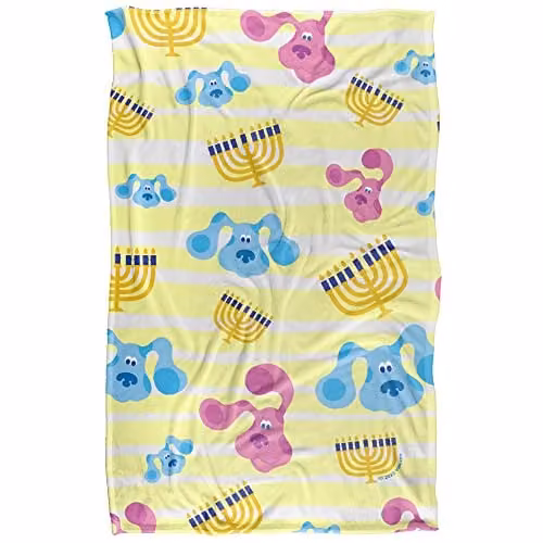 LOGOVISION Blue and Multicolour Hanukka Pattern Super Soft Fleece Blanket, W/D/H: 91 x 147 cm