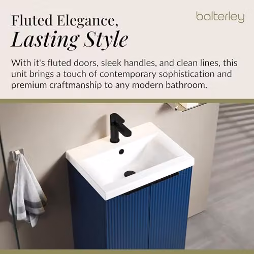 Balterley Blue Floor Standing Bathroom Vanity Unit with Basin and Fluted Front Doors, W/D/H: 51.0 x 39.0 x 85.0 cm – 4