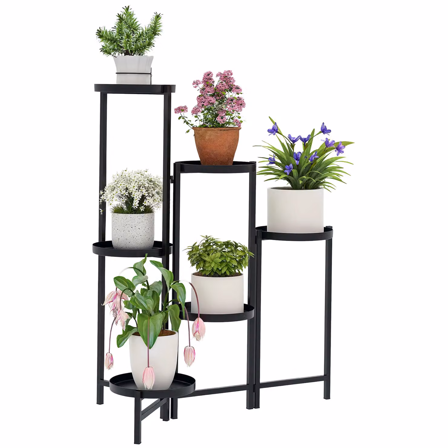 Outsunny 3 Tier Foldable Corner Plant Stand, Black Metal Planter for Indoor and Outdoor Use, W/D/H: 40 x 40 x 80 cm – 2