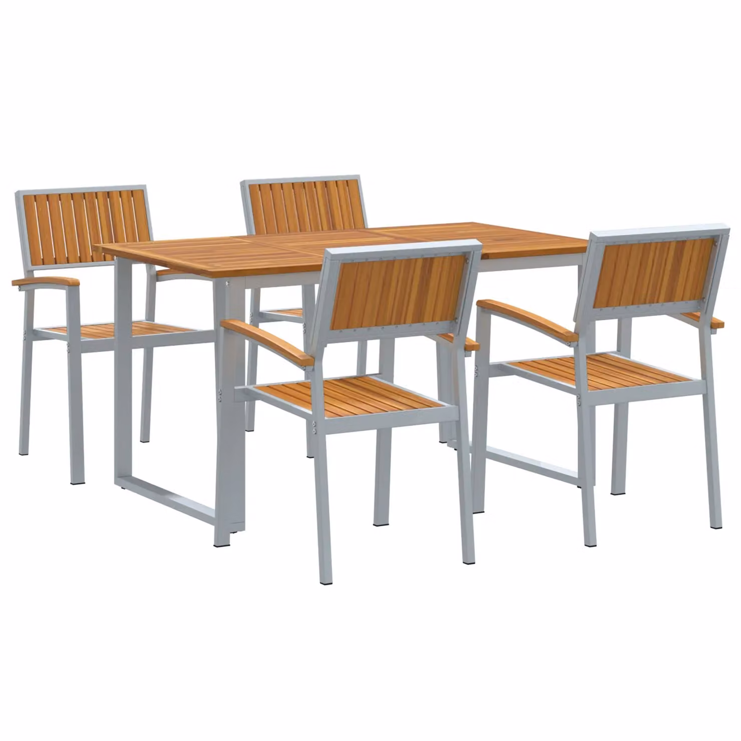 Berkfield Home Garden 5-Piece Modern Grey Powder Coated Steel and Wood Dining Set – 2