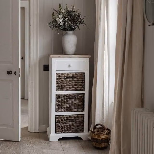 Statement Furniture Florence Tallboy with Drawer and Storage Baskets in White