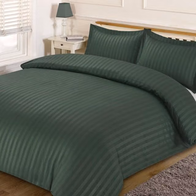 Brentfords Satin Stripe Reversible Microfibre Duvet Cover and Pillowcase Set, Green, W: 140 cm, L: 200 cm