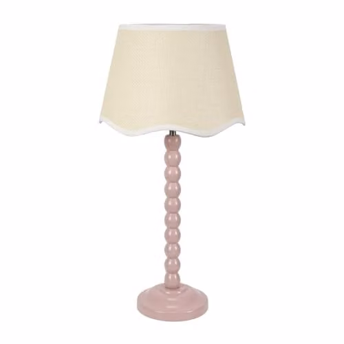 ValueLights Rose Pink Bobbin Stem Table Lamp with White Scallop Fabric Shade and Included LED Bulb