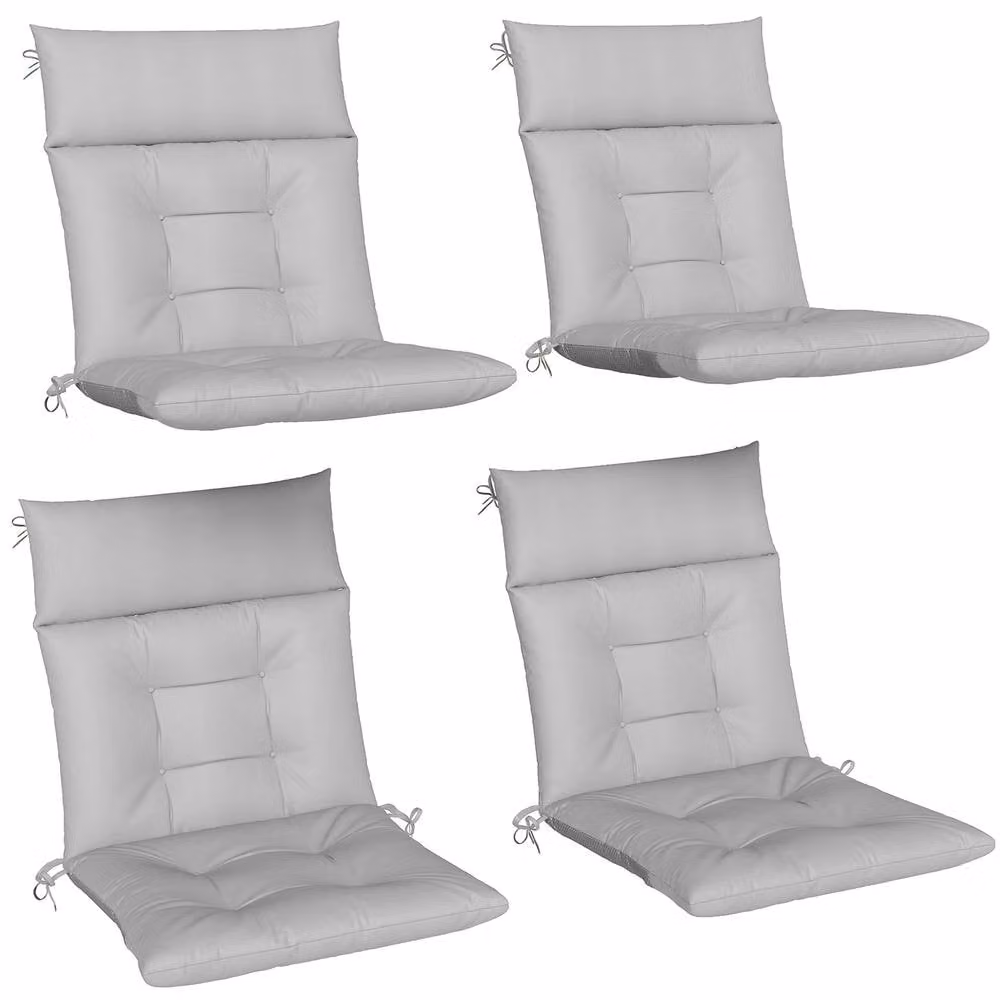 OUTSUNNY Set of 4 Waterproof and UV-Resistant Rectangular Garden Chair Cushions in Grey – 2