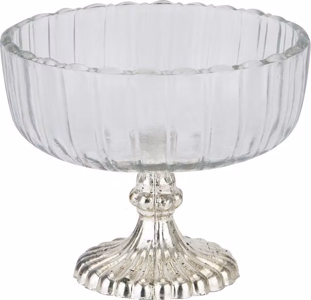 KDMK Elegant Fluted Glass Round Centerpiece Bowl in Silver and Transparent, Diameter: 15 cm