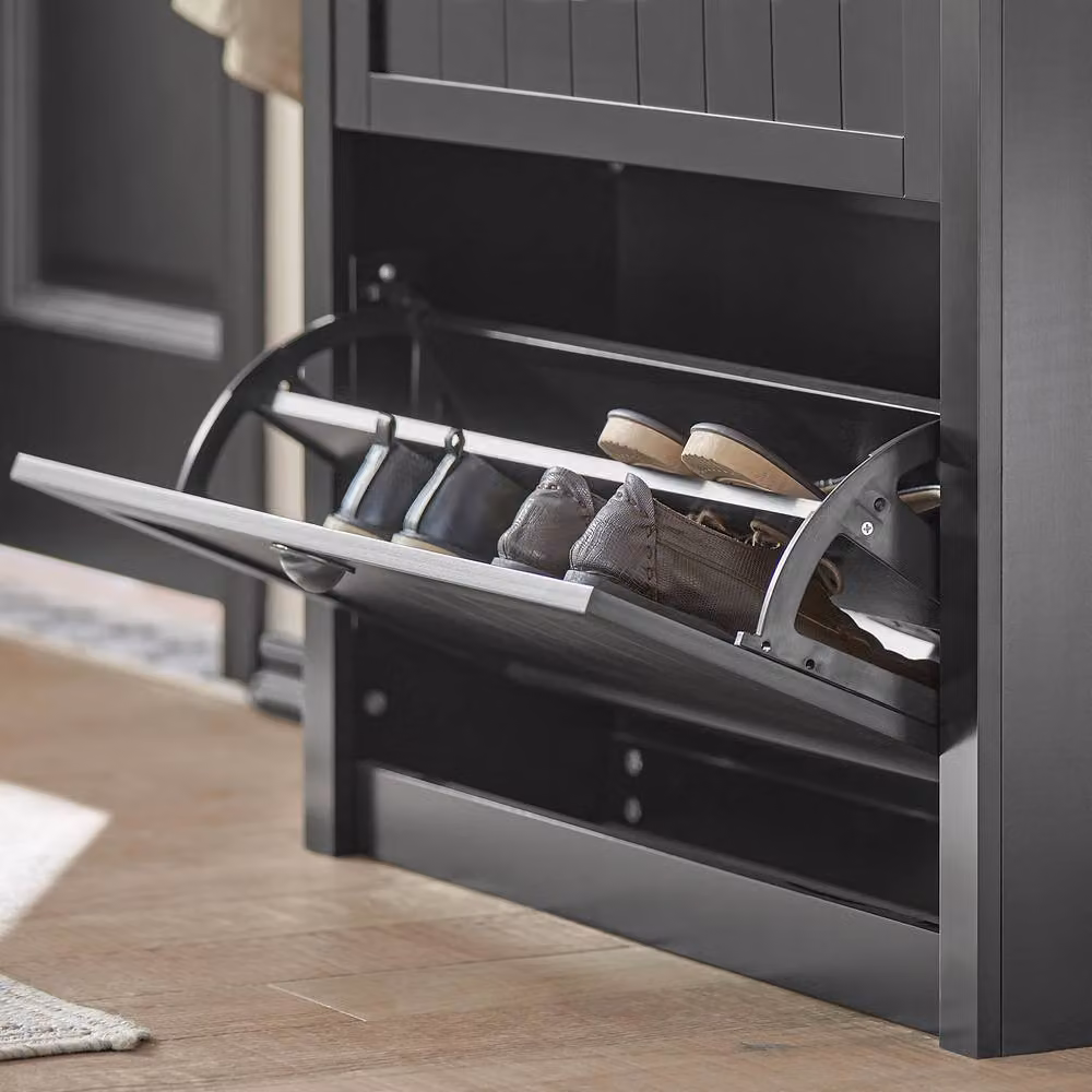 SoBuy Country House Style Shoe Cabinet in Matt Dark Grey with Tilting Compartments and Hinged Doors – 3