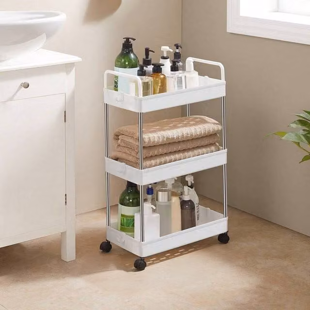 SONGMICS 3-Tier Modern Kitchen Trolley with Castors, White, W: 67.6 cm, D: 42.0 cm, H: 23.6 cm