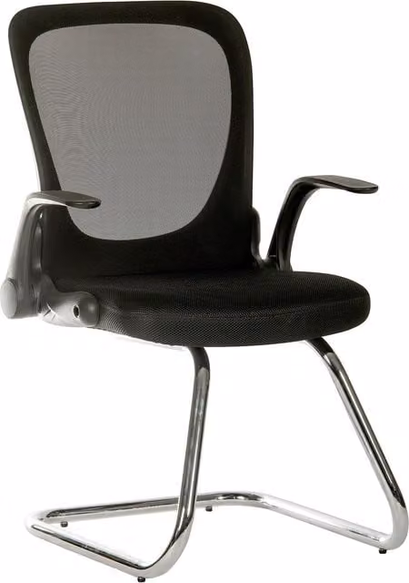 Teknik Flip Mesh Visitor Chair in Black with Armrests and Cantilever Base