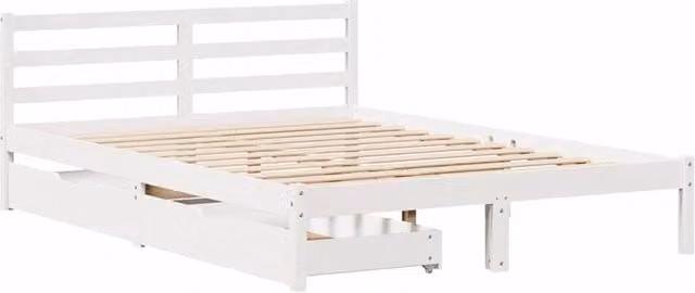 Berkfield Home White Solid Wood Pine Full Bed Frame W/D/H: 140 x 190 cm