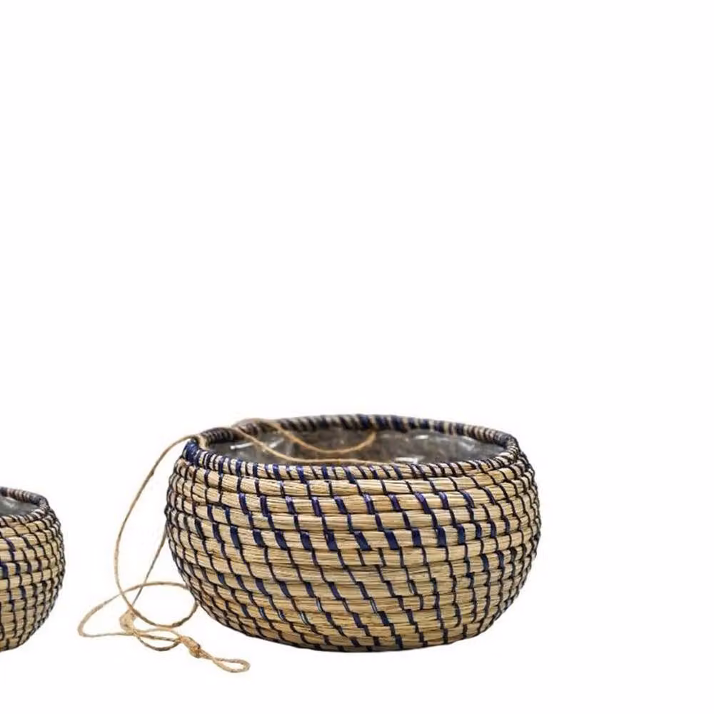 Lemon Pavilion Furniture and Decor Blue Hanging Seagrass Rattan Planters, Set of 2 – 2