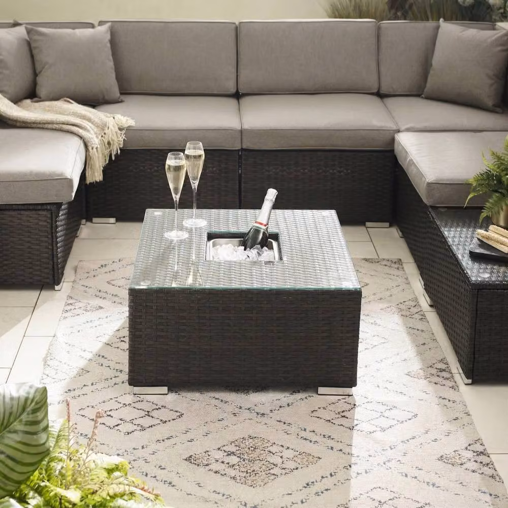 FurnitureboxUK Orlando Rattan Garden Coffee Table with Central Ice Bucket in Brown and Beige – 2