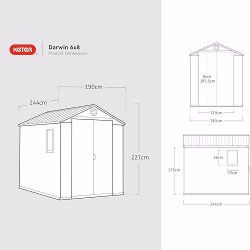 Keter Darwin Outdoor Resin Garden Shed in Green Evotech+ Wood-Look with Double Doors and Window – 4