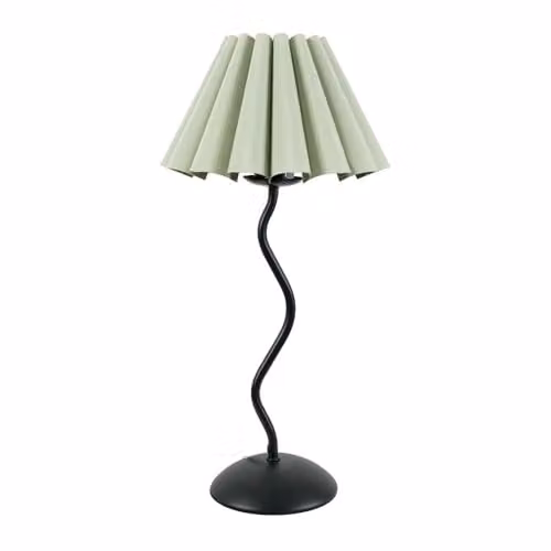 ValueLights Black Metal Wavy Stem Table Lamp with Sage Green Pleated Tapered Fabric Shade and Included LED Bulb