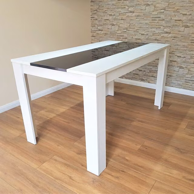 Kosy Koala Modern Rectangular Dining Table in White and Black Glossy Wood Finish