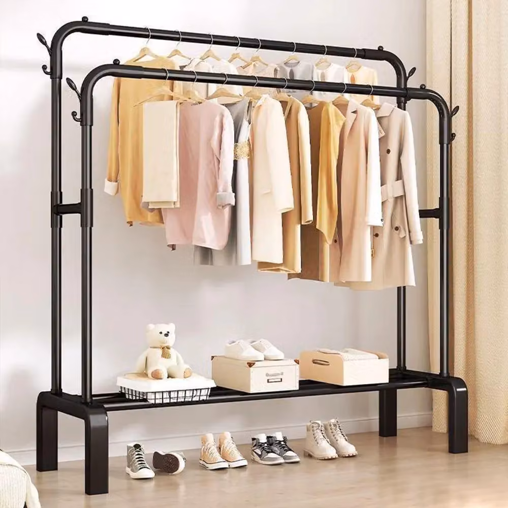 Hinsinc Double Clothes Rail and Garment Display Stand with Shoe Storage in Matt Black, H 145.0 cm x W 110.0 cm x D 20.0 cm – 4