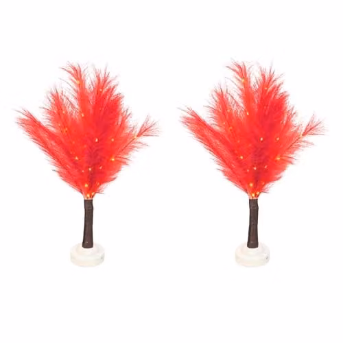 SHATCHI 2-Piece Red Feather Tree Table Lamp with Warm White LEDs, Height: 70 cm