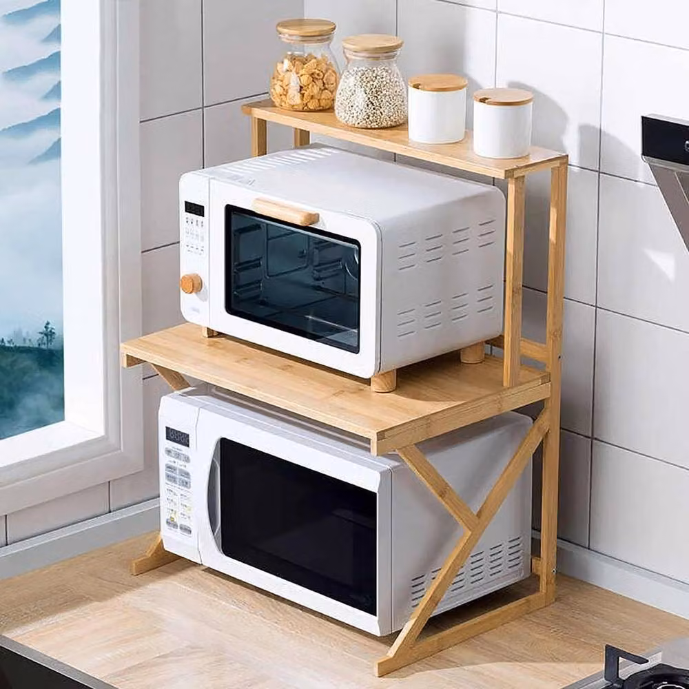 EONLION 3 Tier Bamboo Microwave Oven Rack in Brown, Width: 100 cm – 3