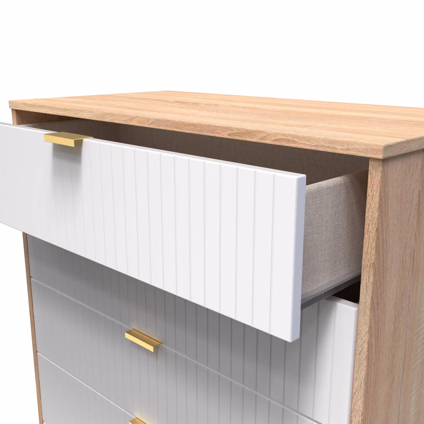 Ready Assembled 2 U Bexley 5 Drawer Chest in Natural with Gold Metal Accents – 2