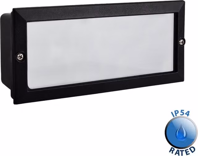 ValueLights Modern Black Aluminium and Frosted Glass Outdoor Brick Wall Light, IP54 Rated