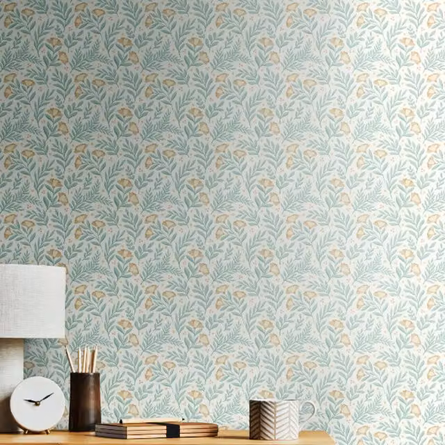 Hoopla Walls Petite Posy Botanical Floral Wallpaper in Petrol Green