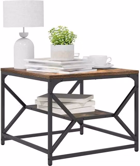 Berkfield Home Decorative End Table with Storage Shelf in Brown Oak Wood, W/D/H: 40 x 40 x 49 cm