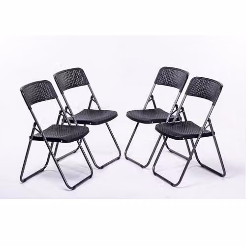Garden Gear Set of 4 Rattan Effect Folding Chairs with Powder Coated Steel Frame, Weatherproof and UV Resistant Outdoor Seating