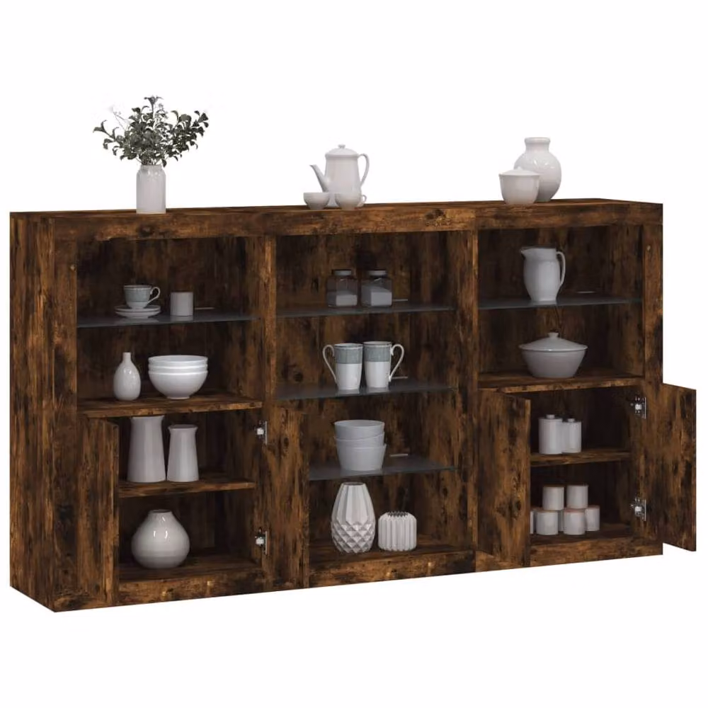 Berkfield Home Sideboard with Integrated LED Lights in Smoked Oak Brown, W: 181.5 cm, D: 37 cm, H: 100 cm – 2