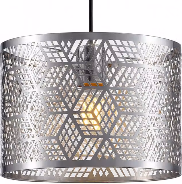 Innoteck Modern Chrome Metal Drum Light Shade with Cube Cut Out Pattern in Silver