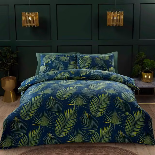 Rapport Home Palma Floral Microfibre Duvet Cover Set in Green and Blue, W/H: 180 x 200 cm