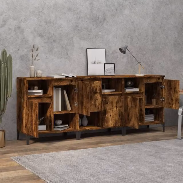 Berkfield Home 3-Piece Smoked Oak Sideboard Set in Brown, W/D/H: 60 x 35 x 70 cm – 1