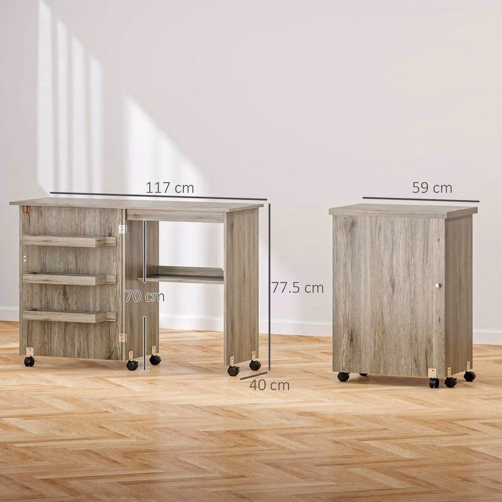 Kelvenix Grey Folding Sewing Table with Rolling Castors and Drop Leaf Design – 2