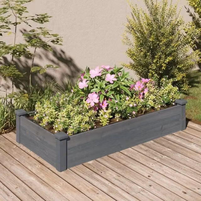Berkfield Home Garden Raised Bed with Liner in Grey, Solid Wood, W/D/H: 120 x 60 x 25 cm – 1