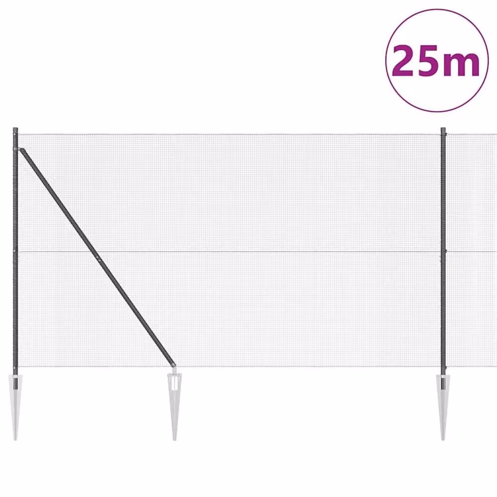 Berkfield Home Grey Steel Welded Wire Fence with 13 Spike Posts, 1.6 x 25 m – 2