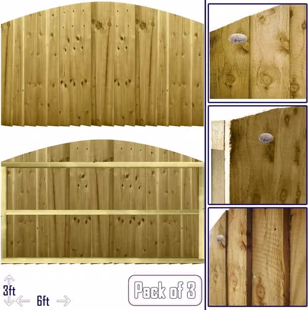 Premier Garden Supplies Dome Top Feather Edge Fully Framed Garden Fence Panels, Pressure Treated Tanalised Wood, Height: 183 cm, Width: 90 cm, Pack of 3