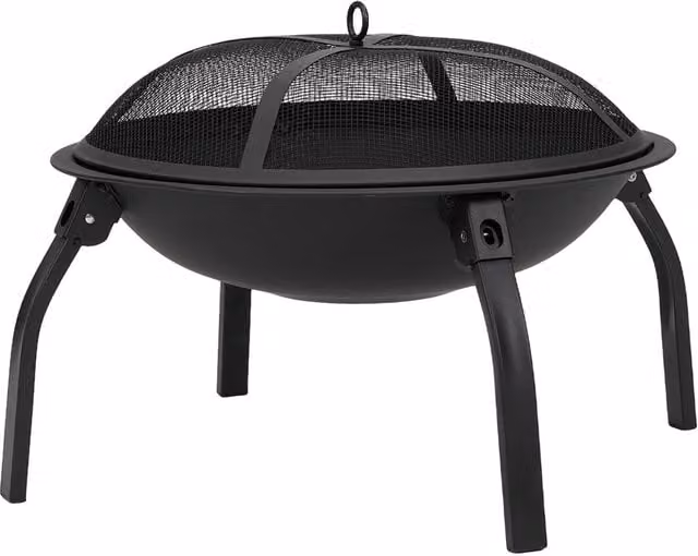 Breeins Heavy Duty Black Fire Pit with Spark Screen and Grill Grate