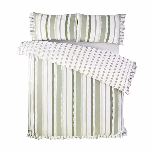 Rapport Home Maya Striped Reversible Polycotton Duvet Cover and Pillowcase Set in Green, W/D/H: 180 x 200 cm and 50 x 75 cm – 2