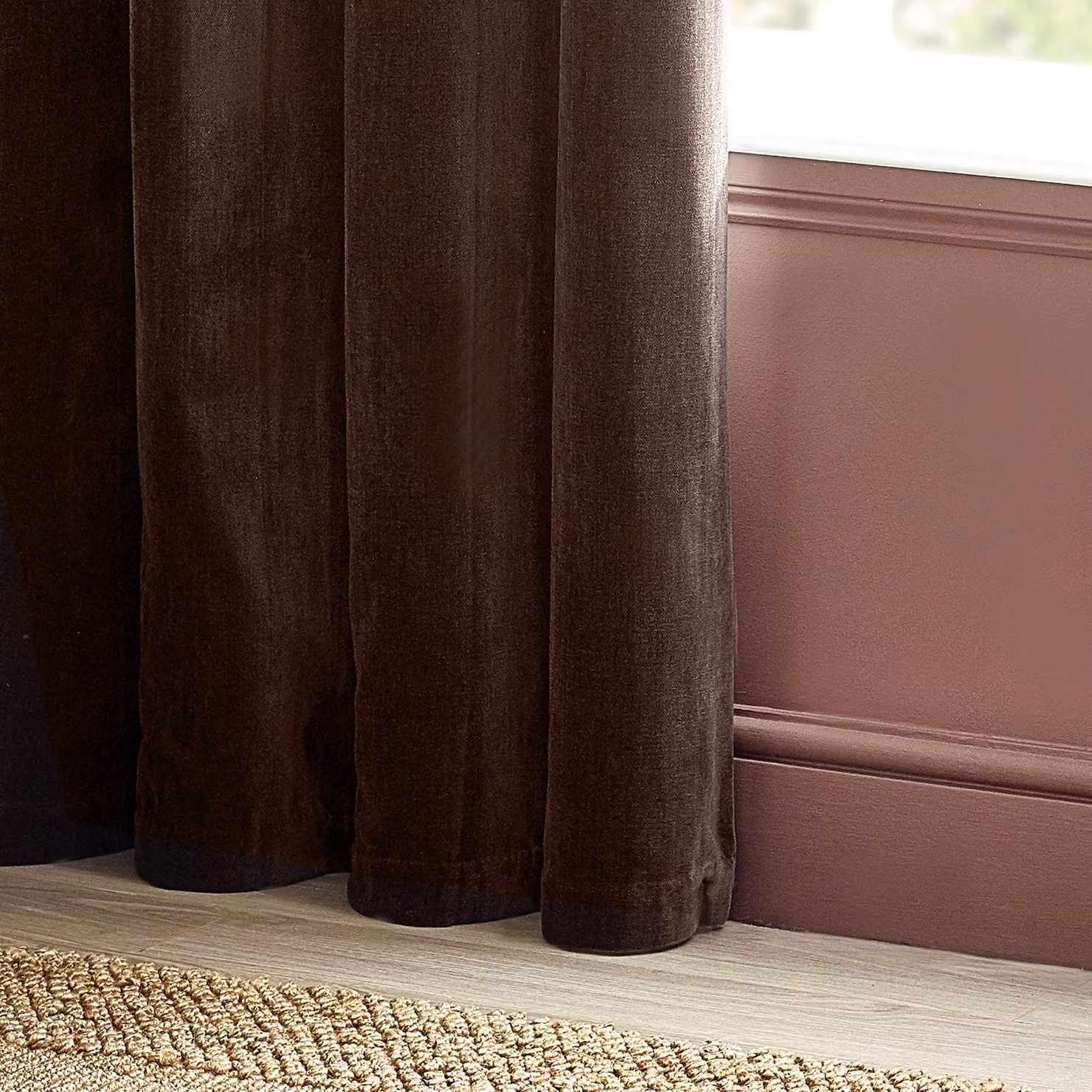 Yard Heavy Chenille Velvet Eyelet Curtain Pair in Brown, W: 168 cm, H: 183 cm – 6
