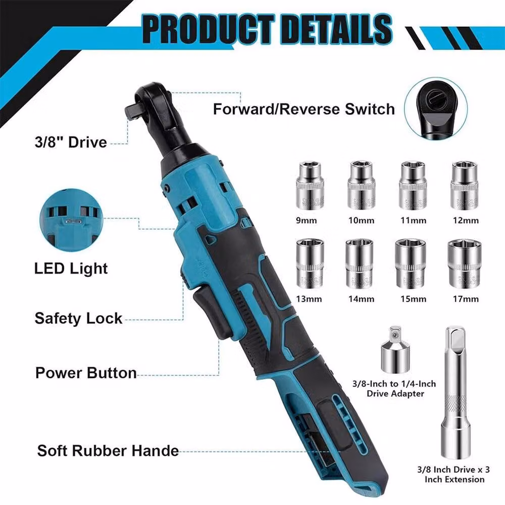 SPETLEK 55Nm Cordless Electric 3/8 inch Ratchet Wrench in Black – 3